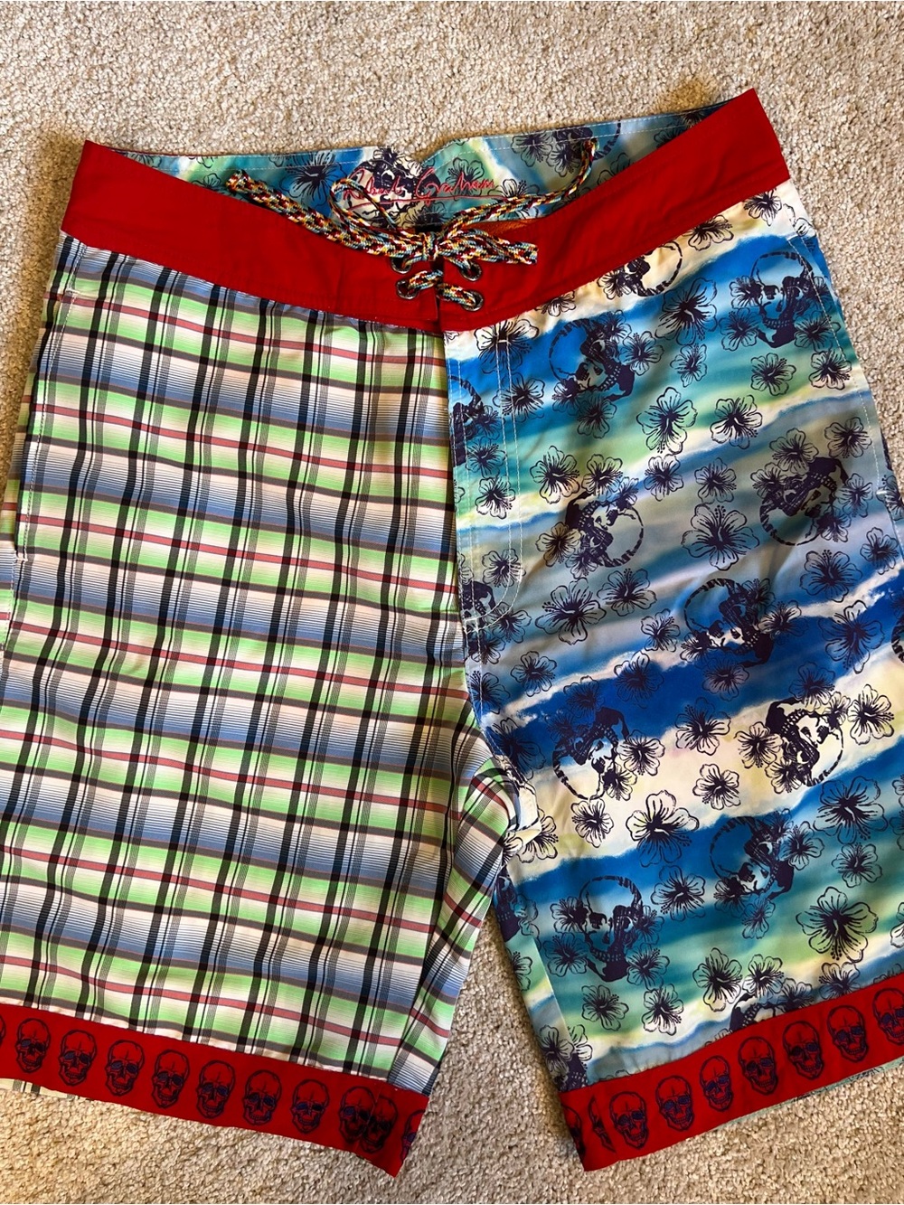 Robert Graham Multi-Pattern Red-Blue Green Swim Board Shorts